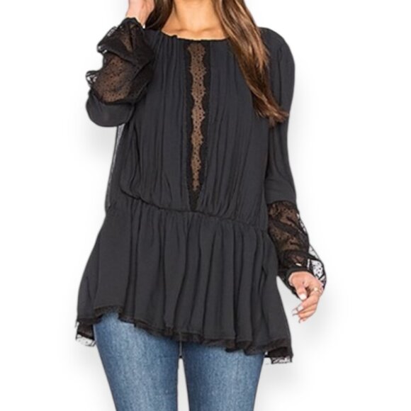 Free People Tops - Free People Soul Serene Sheer Peplum Top Blouse Small SP Roman tic Boho Lace